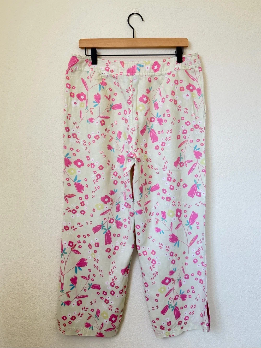 Sigrid Olsen Linen Pink Floral Crop Pants Size 12